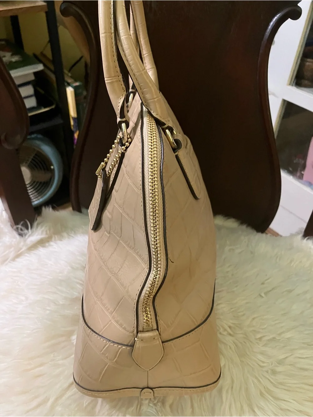 Coach Beige Croc-Embossed Dome Satchel